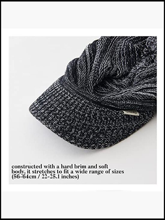 Slouchy Beanie Hat with Visor - Cotton Acrylic Knit Cap - Stretchable main image 5